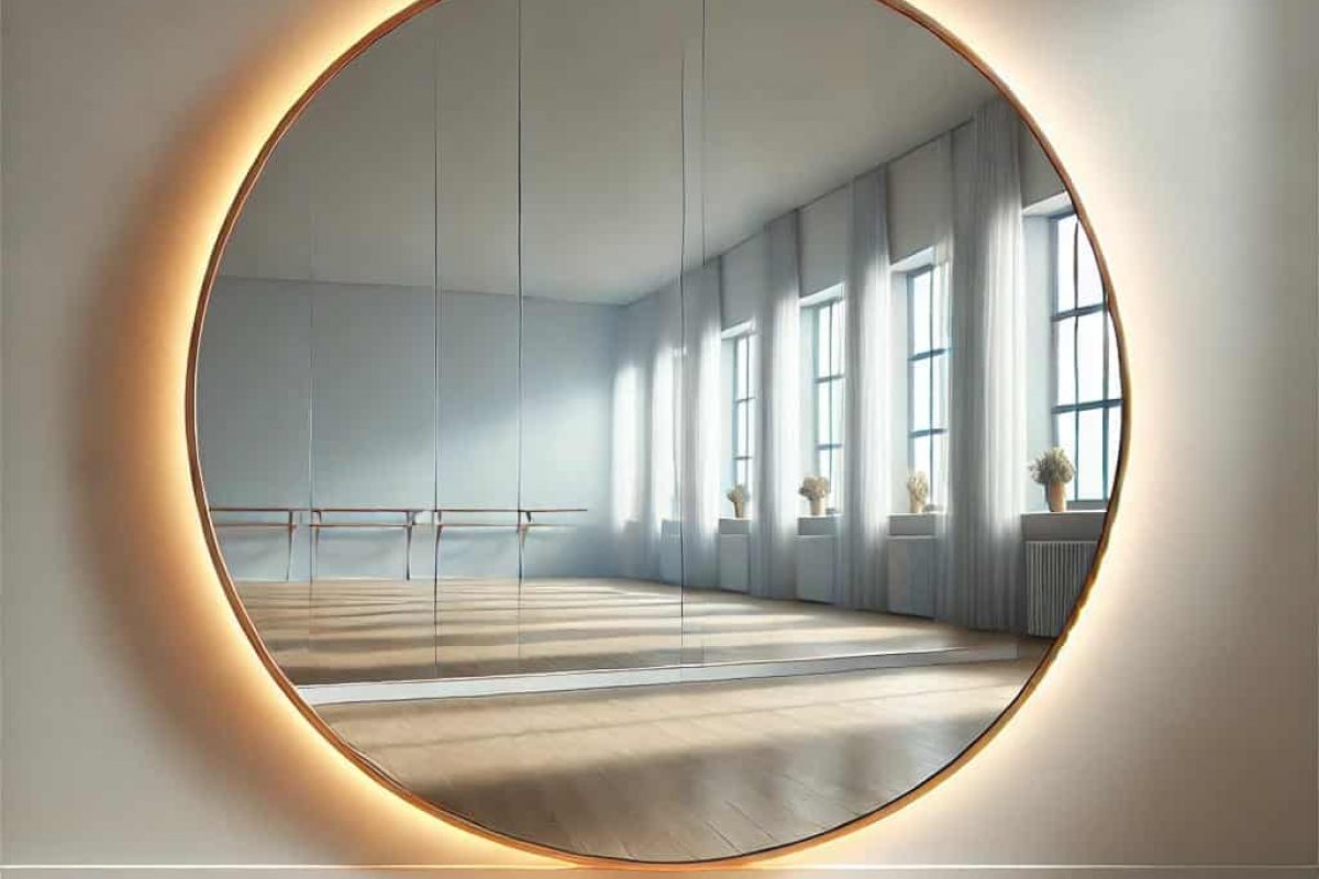 Miroir Salle Pilates : miroir rond avec des leds autours